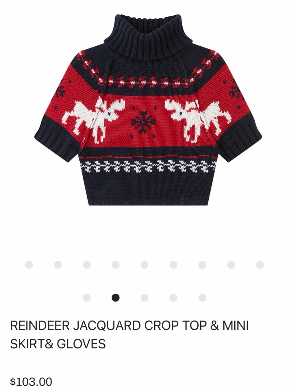 Reindeer Jacquard Turtleneck Crop Sweater in Navy and Red